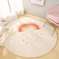 Cartoon Round Fluffy Carpet Living Room Rainbow Bedroom Rugs For Kids Room Plush Nursery Play Mat For Children Soft Baby Rug 1