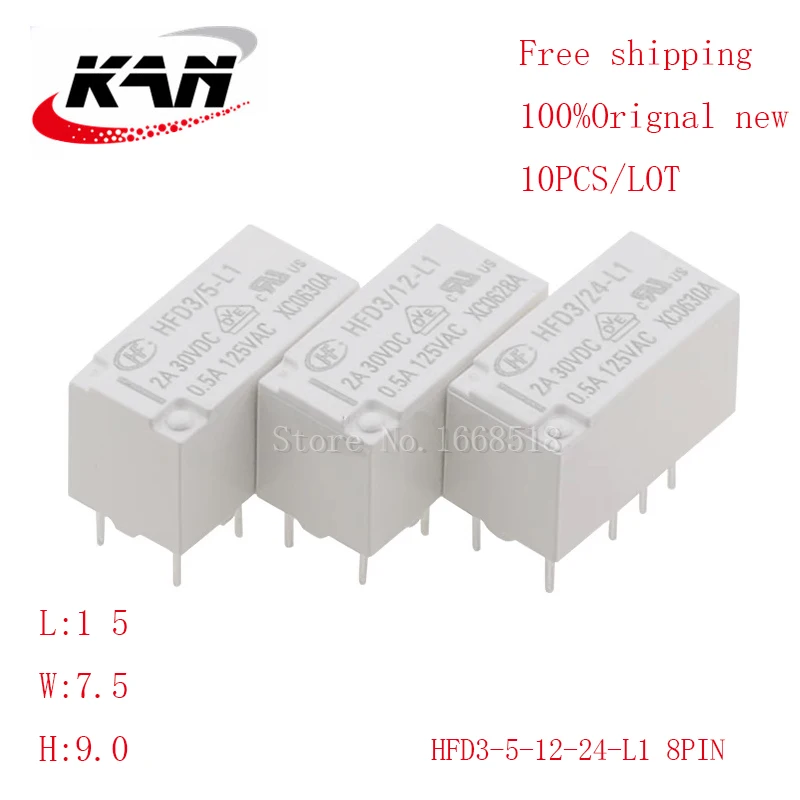 

Free shipping 10pcs relay HFD3/5-L1 HFD3/12-L1 HFD3/24-L1 5VDC 12VDC 24VDC 2A 30VDC 8PIN Original New