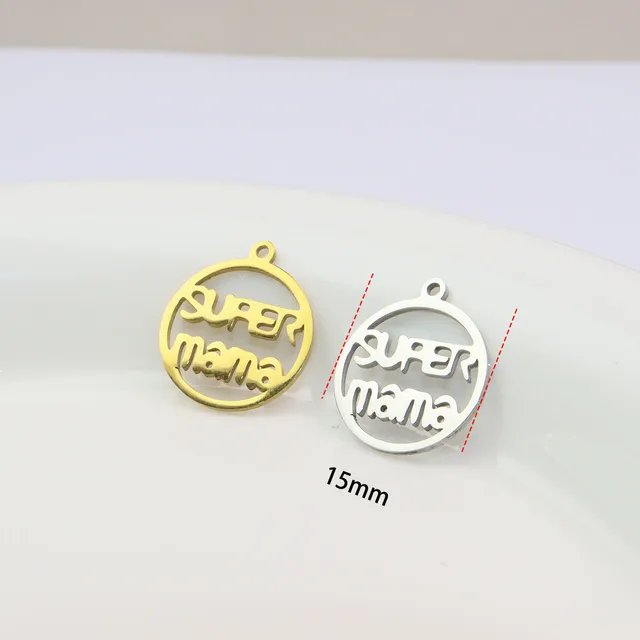 5pcs Wholesale Stainless Steel Mirro Polish MOM Charms Pendant DIY