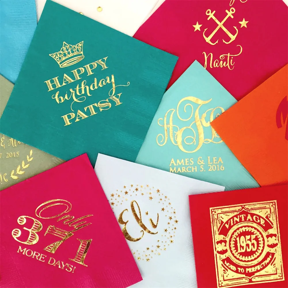 

50pcs Personalized Printed Party Napkins, Custom Napkins, Cocktail Napkins, Personalized Beverage Napkins, Foil Printed Napkins,