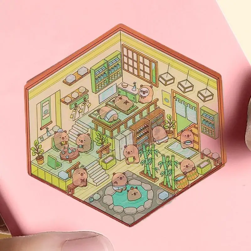 Cartoon Capybara Miniature Scene 3D Stickers DIY 3D Landscaping Stickers Visual Stacking Sticker Pocket Cabin Scene Stacking