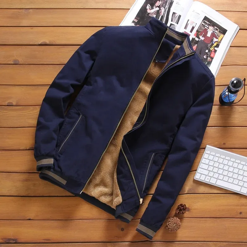 TRAF 2024 Spring autumn men's coat Lamb cashmere plus cashmere thickening fashion casual loose men's warm cotton-padded jacket 2