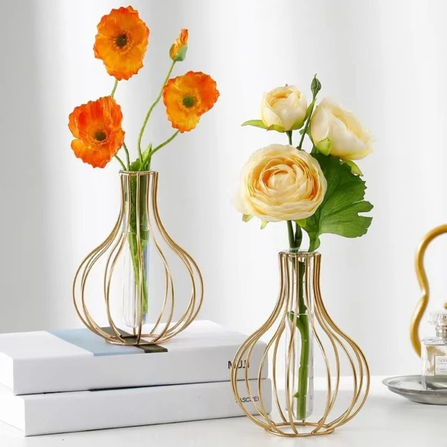 Ornamental Gold Wrought Iron Flower Vase – Hollow Design 2
