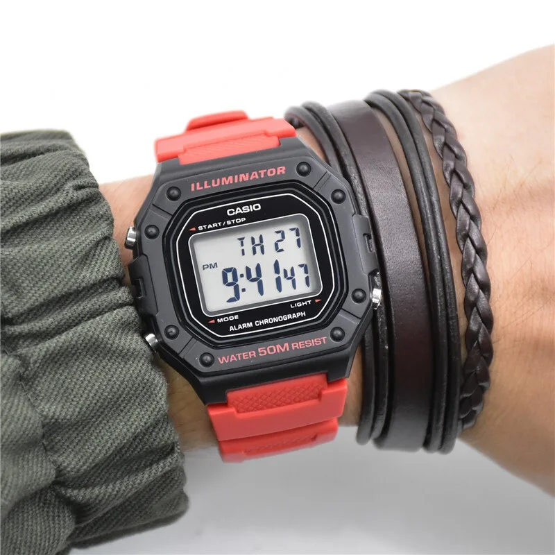 CASIO W-218H Classic Small Square Watch Men Women Multi-function Digital Dateled Electronic Watch Sport Series Academy digital watch