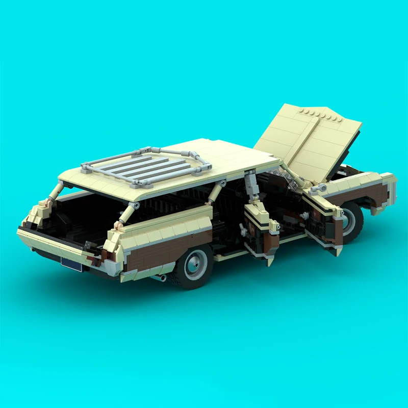 자동차 스피드 레이싱 모델 MOC 빌딩 블록 1969 스테이션 왜건 모듈형 기술 선물 휴일 조립 어린이 장난감 세트