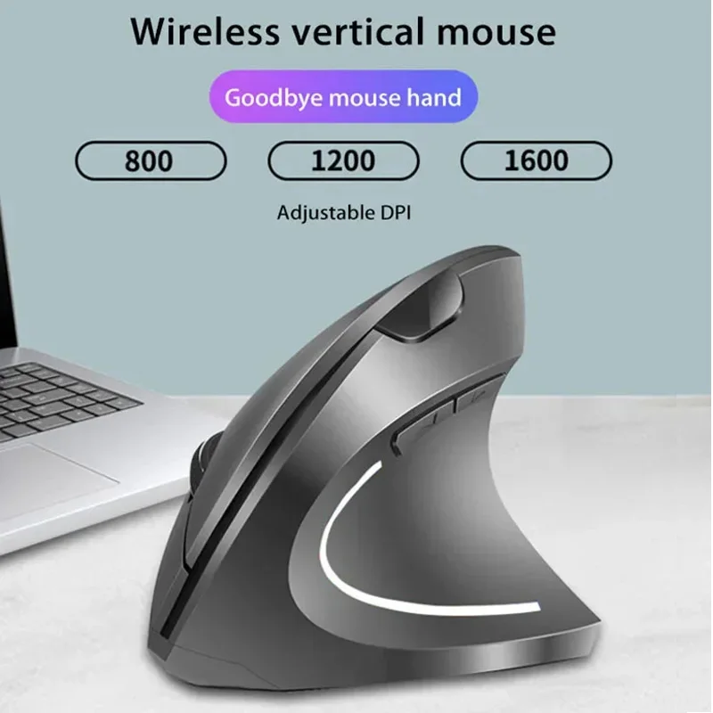 Ergonomic Wireless & Bluetooth Vertical Mouse with Adjustable DPI and Mute Functionality