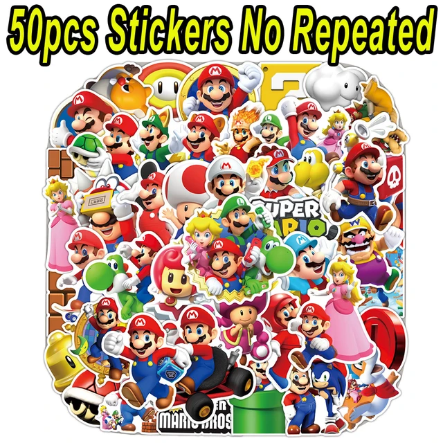 50PCS Classic Game Super Mario Sticker Toys Graffiti Decals Laptop Luggage  Skateboard Waterproof Sticker Kid Toy