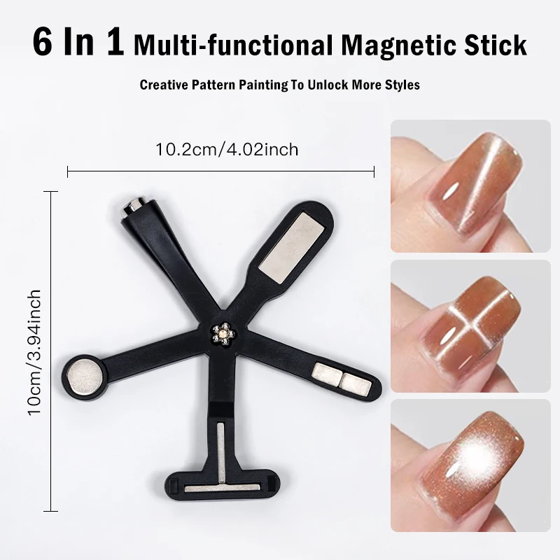 Cat Eye Nail Tool Magnetic Nail Art Tools Magnetic Nail Pen Magnetic Nail Tools Nail Care Tools 6-IN-1 Strong Magnetic Stick For Cat Eye Gel Polish Nail Magnet Tool Magnet Pen Nails Art Design Glitter Effect Manicure Tools