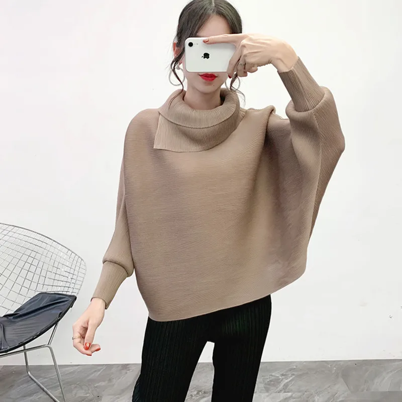 DUOSHA 2024 New Scarf Collar Batwing Sleeves Pullover Twice Pleated Thickness Loose autumn Sweatshirt WJ85