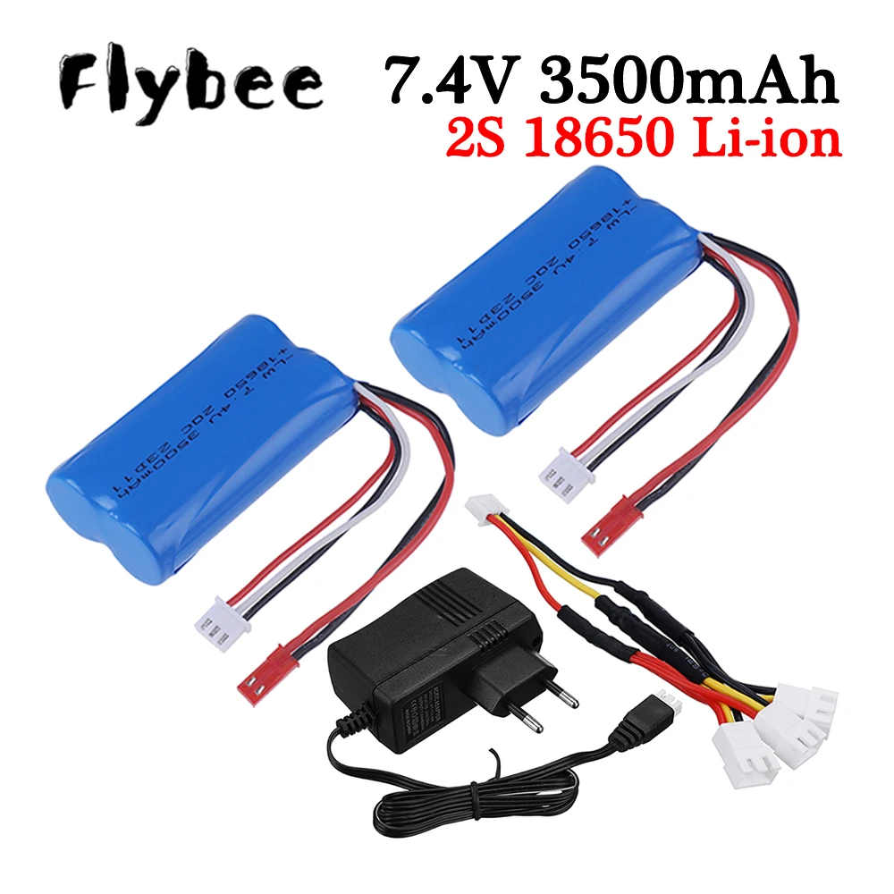 

Улучшенный литий-ионный аккумулятор 3000 мАч до 3500 мАч 7,4 В 18650 с разъемом JST и зарядным устройством для радиоуправляемых гоночных грузовиков, электрических игрушек, резервная батарея