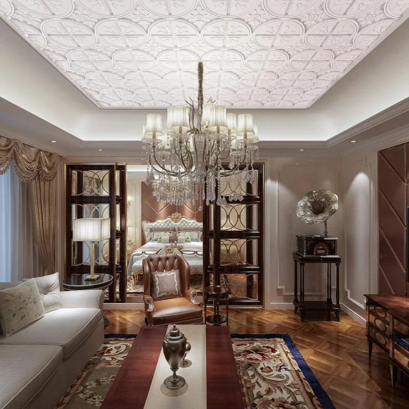 Drop Ceiling Tiles 2x2, Glue-up Ceiling Panel, Fancy Classic Style in White