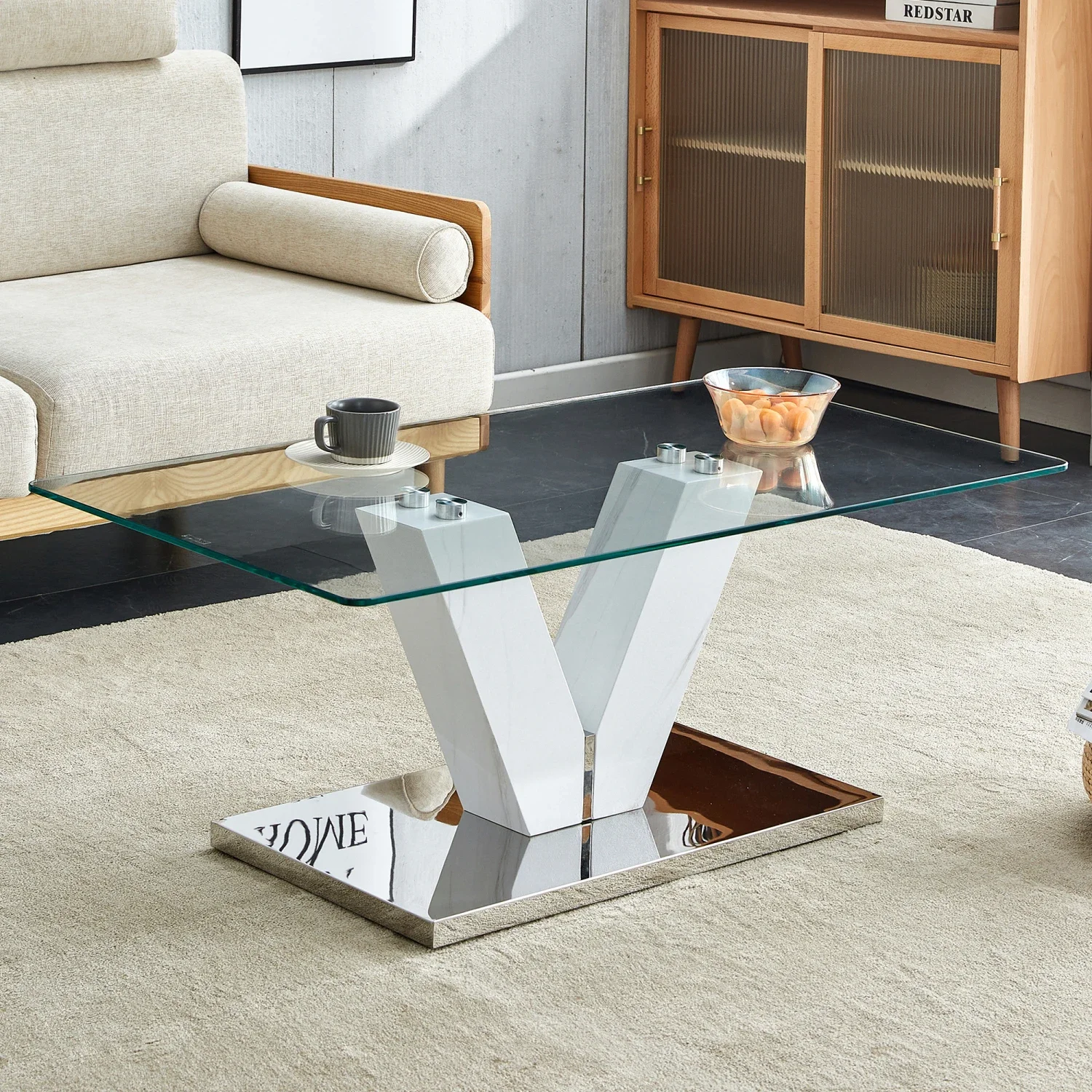 

Golden Glass Acrylic Console Side Table for Elegant Living Room & Bedroom Decor, 43.31'' Length