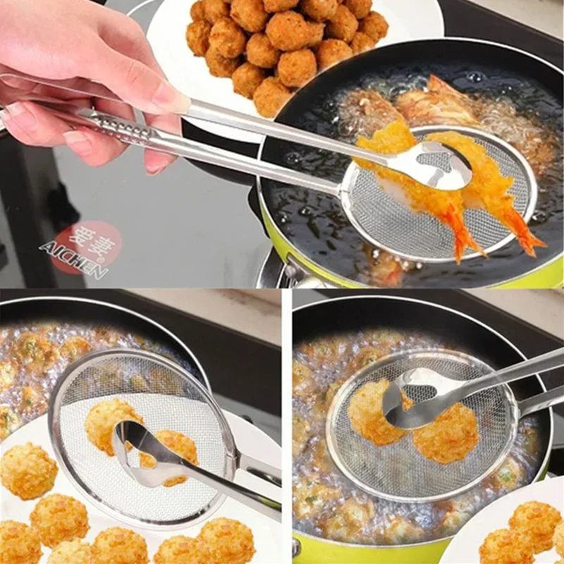 Stainless Steel Filter Spoon Clip Multi-Functional Oil-Frying Skimmer BBQ Food Tongs Salad Strainer Kitchen Cooking Tools cooking tongs cooking spoons