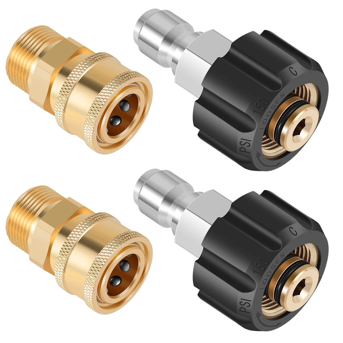 

4Pcs Pressure Washer Adapter M22 14mm High Pressure Washer Quick Connector Fittings 5000PSI Pressure Washer Hose Adapter