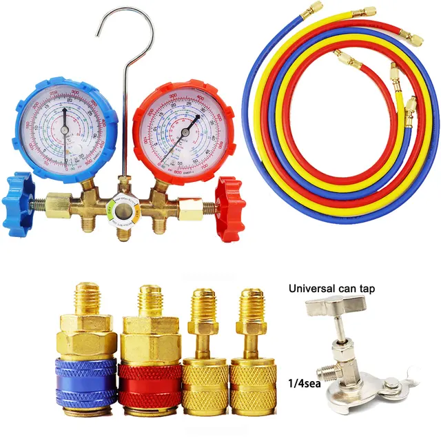 Indispensable collecteur jauge climatisation indispensable ensemble d'outils de climatisation avec tuyau et crochet pour R32 R410a R-404A R-134a 1