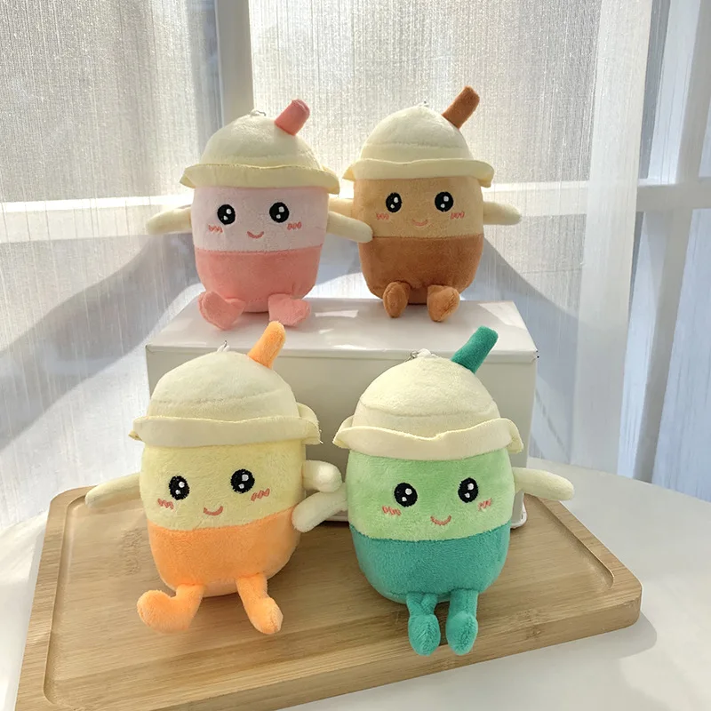 Boba-버블 티 플러시 장난감, 귀여운 플러시 컵 모양의 실제 음식 부드러운 봉제 키 체인 아이 생일 선물
