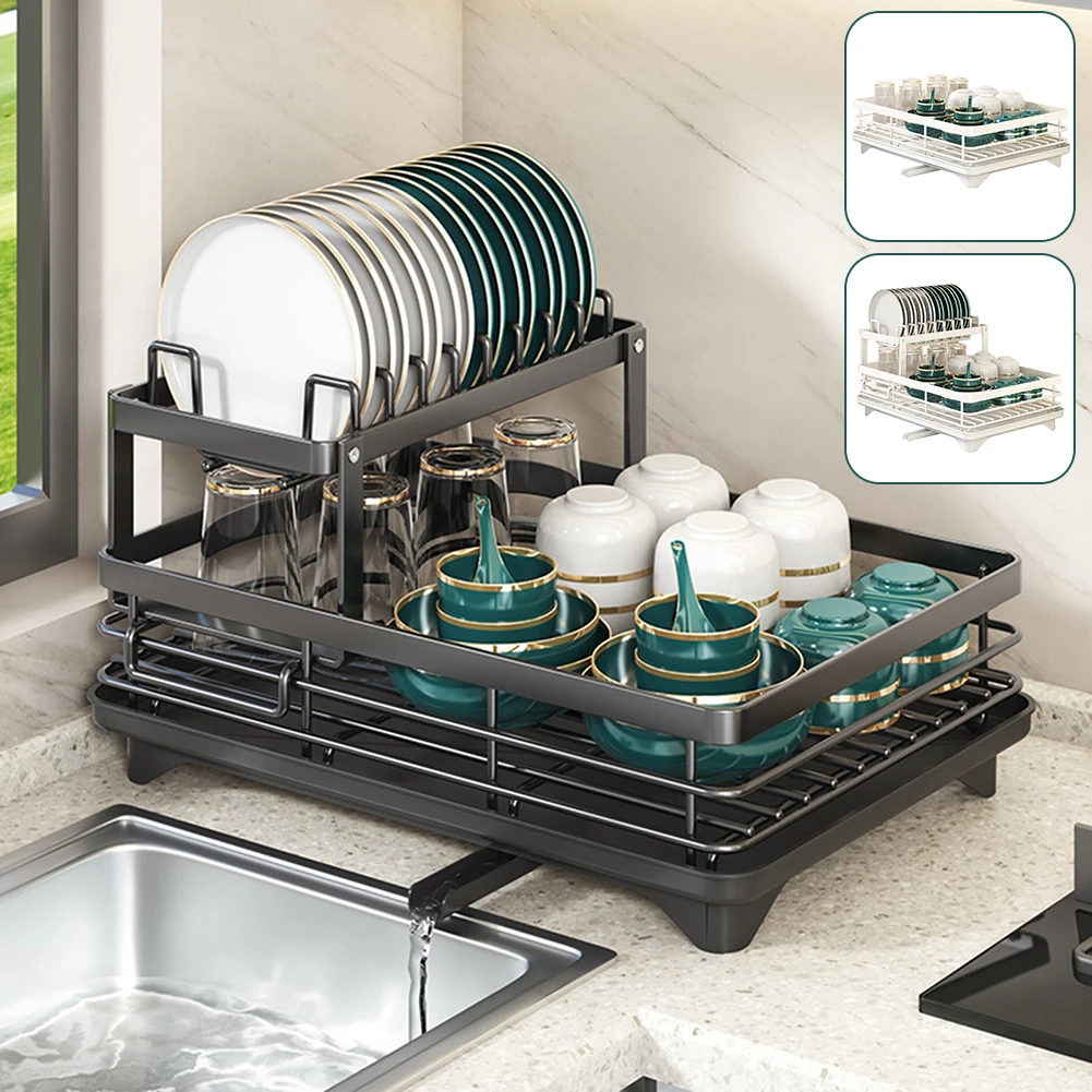 Modern Dish Rack Stainless Steel Dish Drying Rack With Drainboard - Main Image