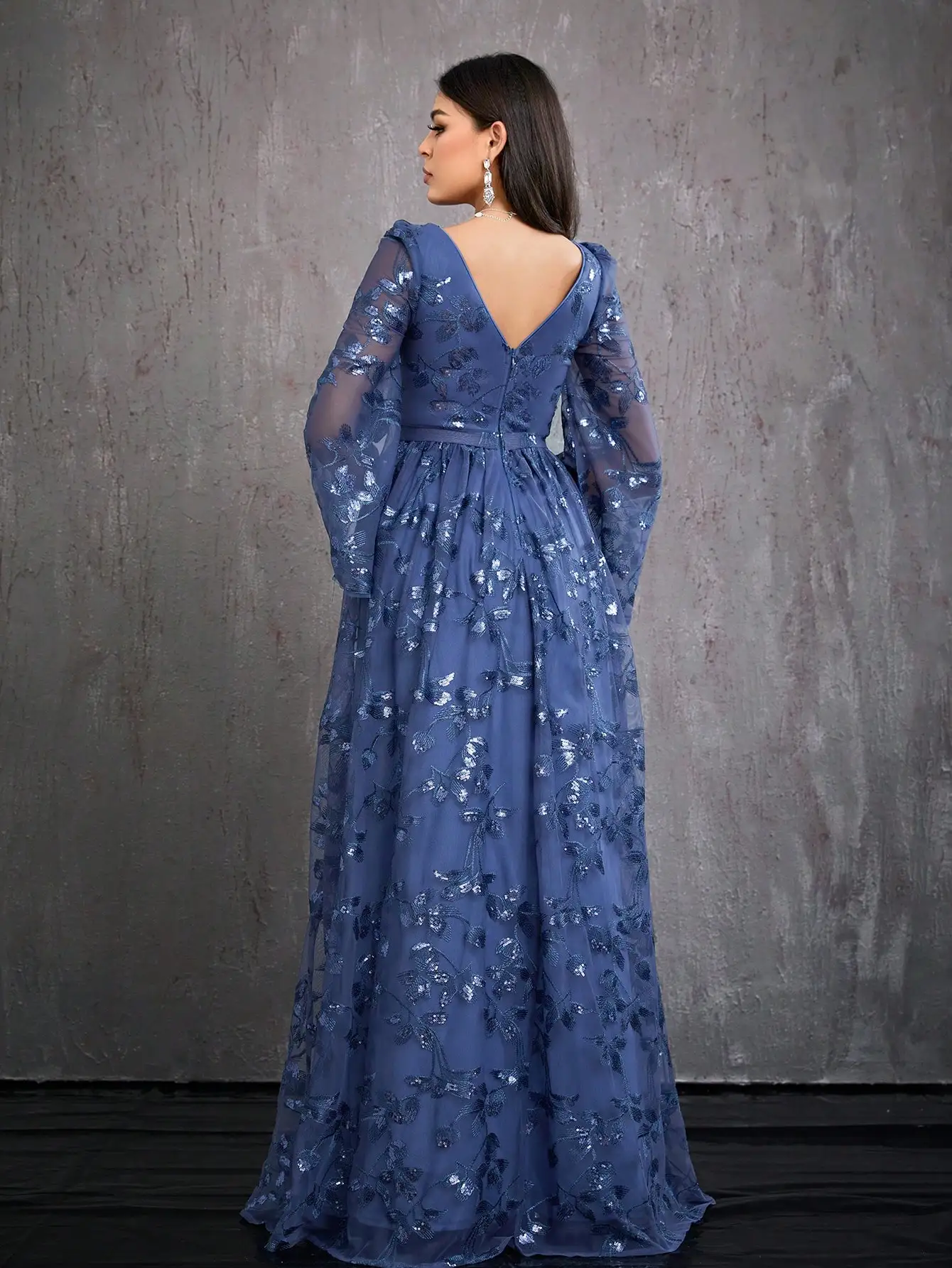 فستان سهرة ترتر MGIACY بكم طويل