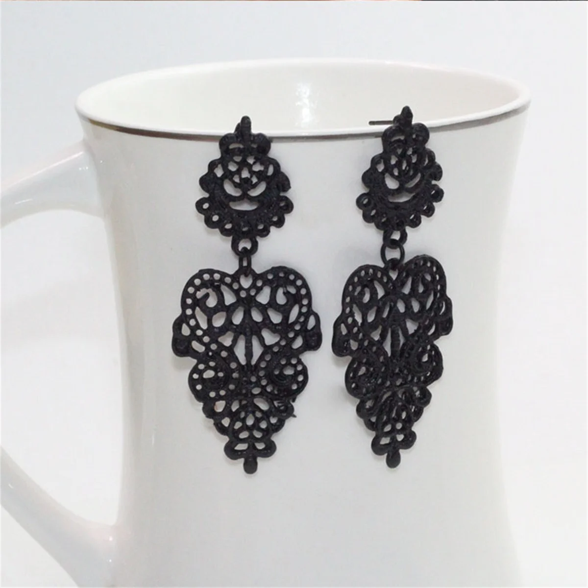 Vintage Punk Flower Drop Earrings For Women Exaggerated Gothic Geometric Butterfly Heart Wings Earring Party Jewelry Drop Earrings
