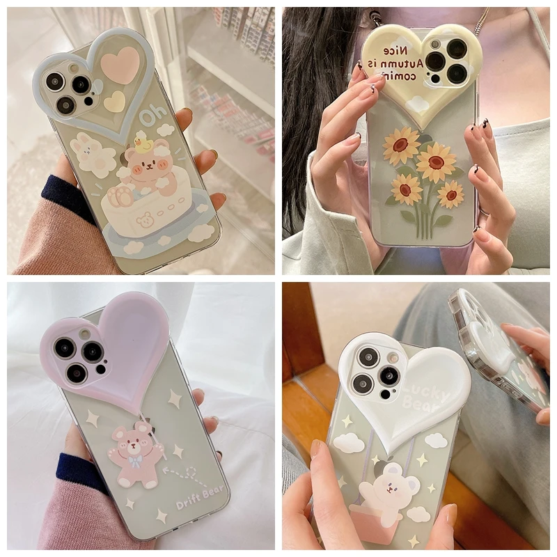 case for iphone 13 mini Lens Protection Phone Case For iPhone 13 12 Mini 11 Pro XS Max XR 8 7 Plus Love Heart Shape Cartoon Cute Bear Flower Soft Cover case for iphone 13 mini
