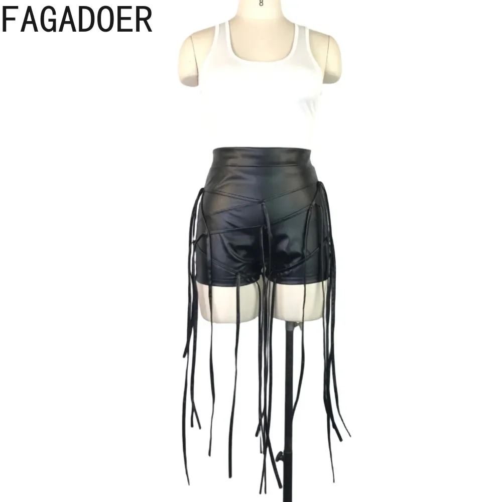 FAGADOER Fashion Street Y2K Hot Girl Clothing Women PU Leather High Waist Skinny Shorts Casual Solid Color Tassels Bottoms 2023