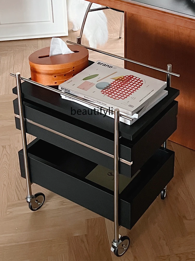 

Customized Mid-Ancient Trolley Stainless Steel Storage Organizer Mobile Retro Creative Simple Living Room Side Rack Bedside