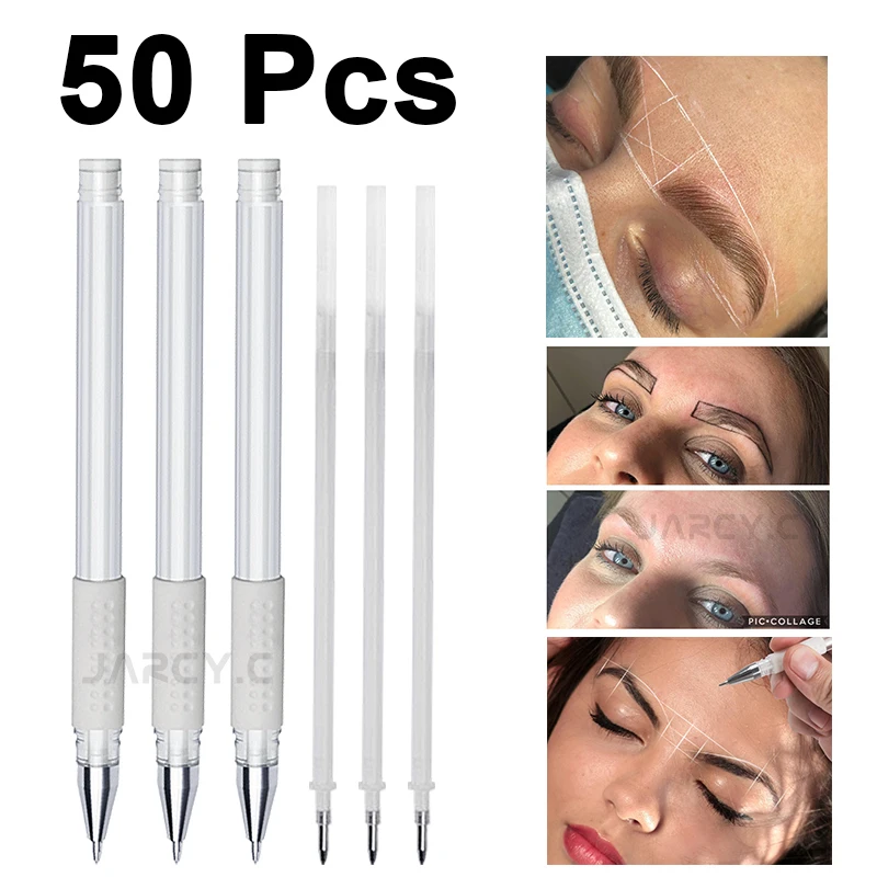 

50Pcs Newest White Tattoo Marker Brow Pencil Waterproof Surgical Eyebrow Marker Pen Microblading Permanent Makeup Accessories