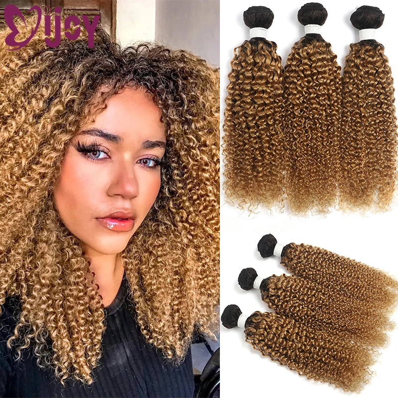 Human hair extensions human hair bundles Kinky Curly Human Hair Weave Bundles 1/3 Pcs Ombre Blonde Red Brown Brazilian Human Hair Bundles Remy Extensions IJOY