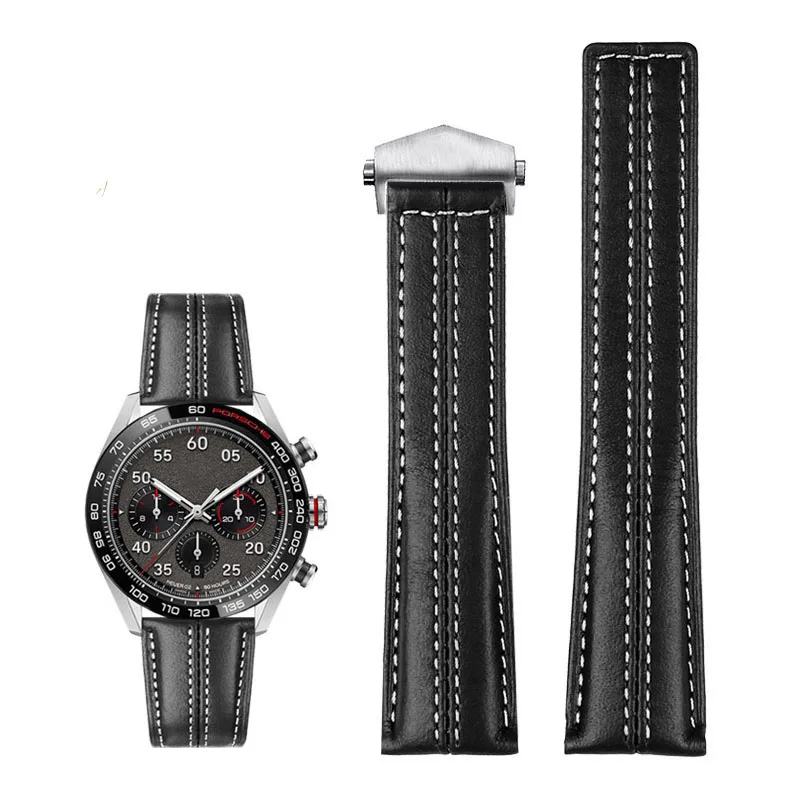 

22mm Genuine leather watchband for Tag Heuer Watch Carrera Monaco Men's Band Watch Cow Leather fold buckle