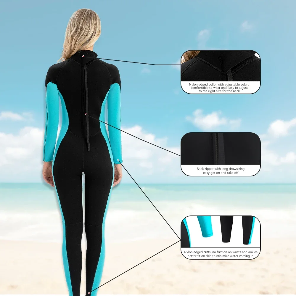 Women's 3mm Neoprene Snorkeling Suit Warm Anti-Jellyfish Cold-Proof One-Piece Back Zipper Wetsuit For Swimming Drifting Surfing Diving Suits