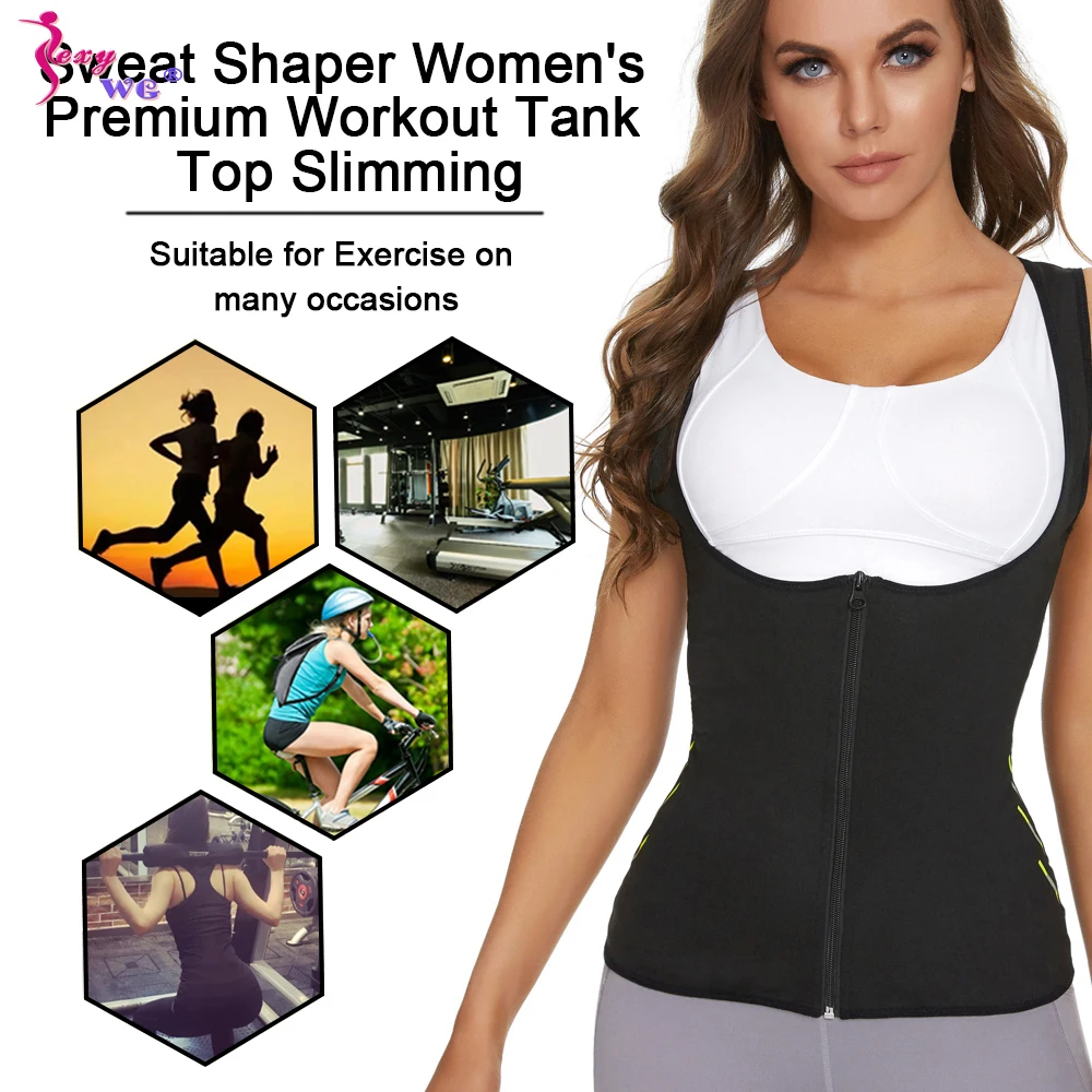 Women Slimming Sauna Shirt Body Shaper Waist Trainer Sweat Corset with Zipper Gym Fitness Tank Top Sport Vest Weight Loss SEXYWG For sports t shirt,yoga shirt,sports shirt,sports tank