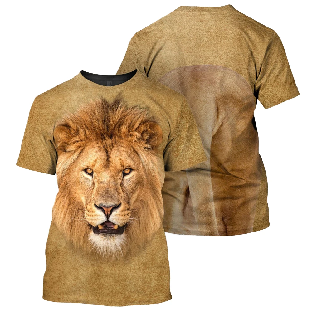 

HX New Fashion Mens T-shirts Wild Animals Lion Front and Back 3D Printed Tees Harajuku Men Women Summer Shirts Tee Tops