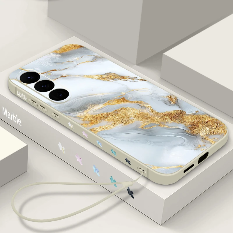 Elegant Marble Print Soft TPU Lanyard Phone Case