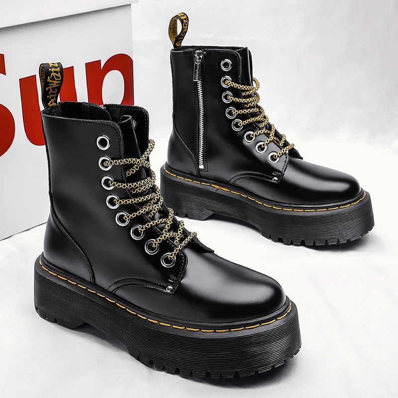 

Classic Couple's Autumn Winter Leather Boots Fashion Men's Shoes Waterproof Women's Motorcycle Ankle Boots New Male Casual Shoes