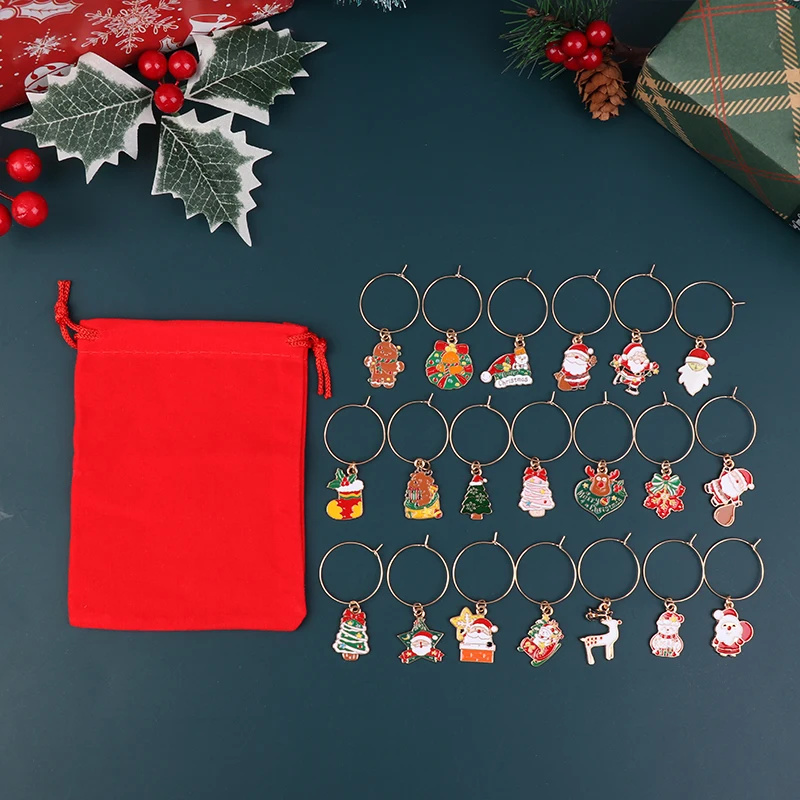20Pcs Christmas Wine Glass Markers Wine Charms Holiday Drink Marker Charms For Glasses