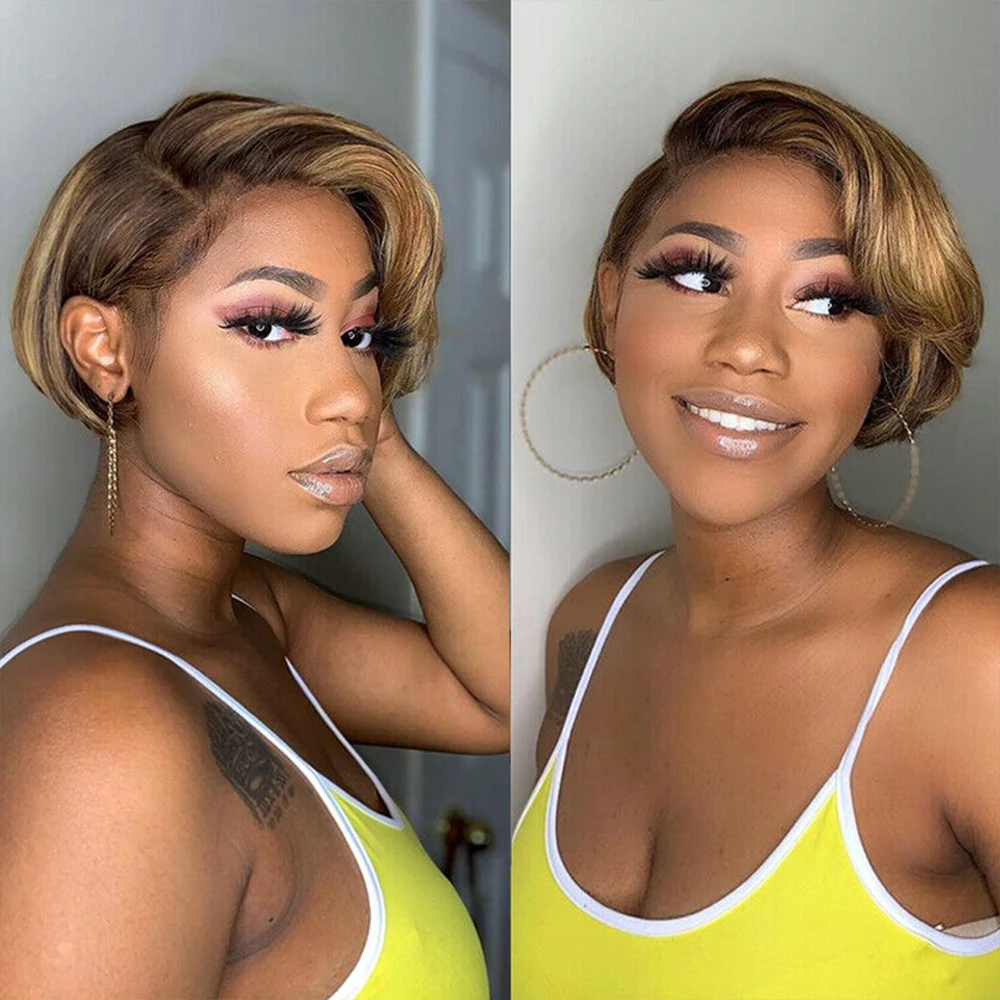 Pixie Cut Human Hair Wig-13x4x1 Lace Front, Short Bob With Side Part & Bangs For Women