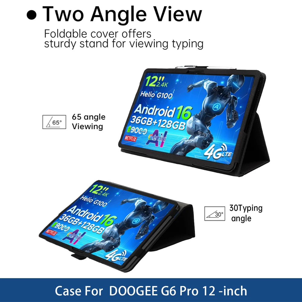 Funda Case For DOOGEE TAB G6 Pro Case ,12" Inch Tablet PC PU Leather Two-fold stand Case Cover with Hand Strap ,Pencil Holder