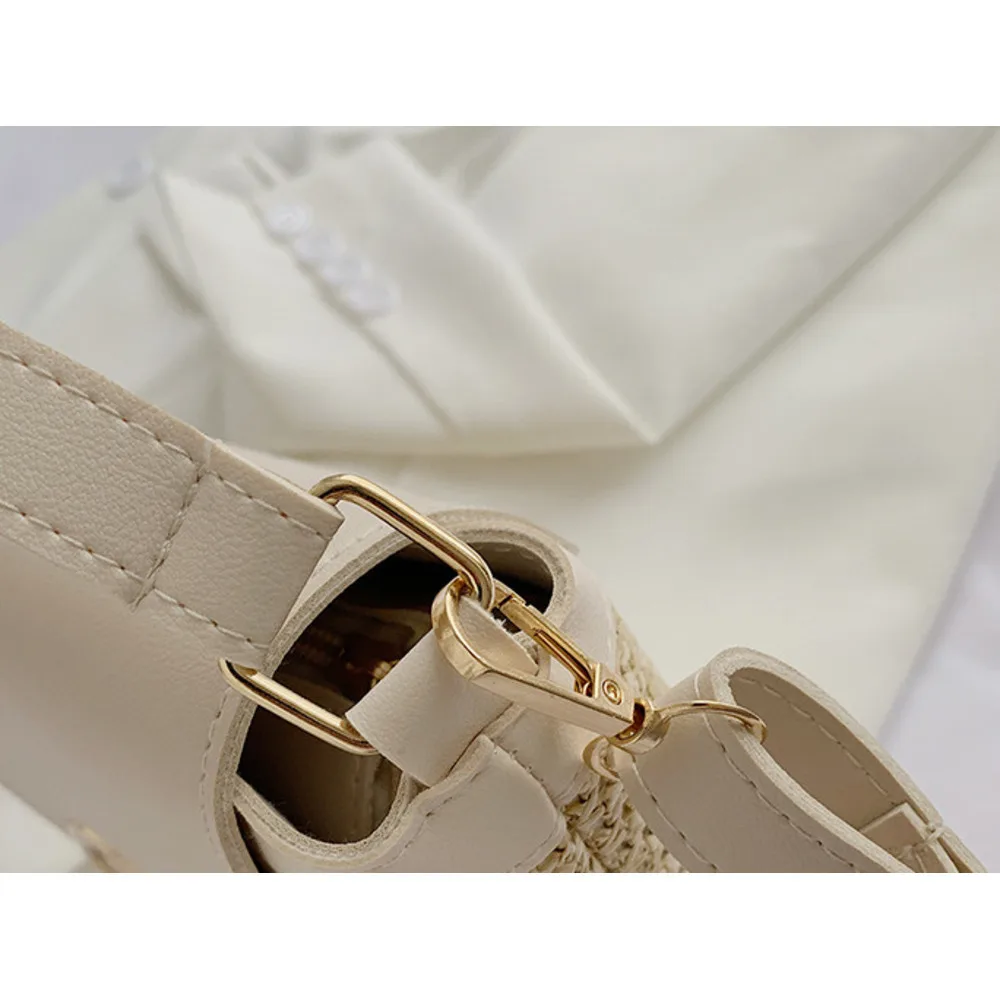 Handheld Damen Eimer Urlaub 2024 Frühjahr/Sommer neue Crossbody Stroh Rattan gewebt Mode kleine Tasche_voghion.com