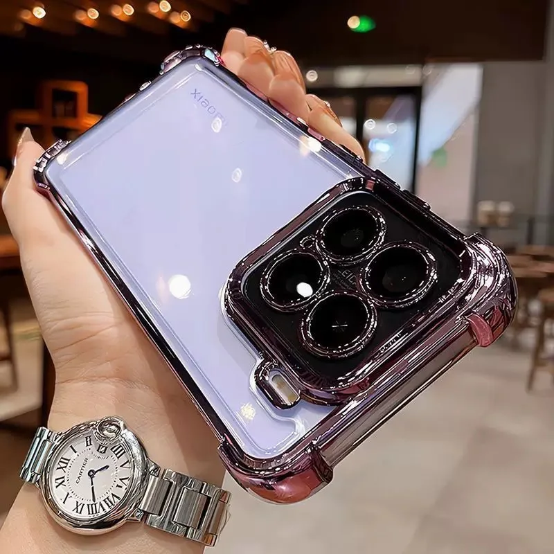Luxury Plating Transparent Silicone Shockproof Phone Case with Lens Protection