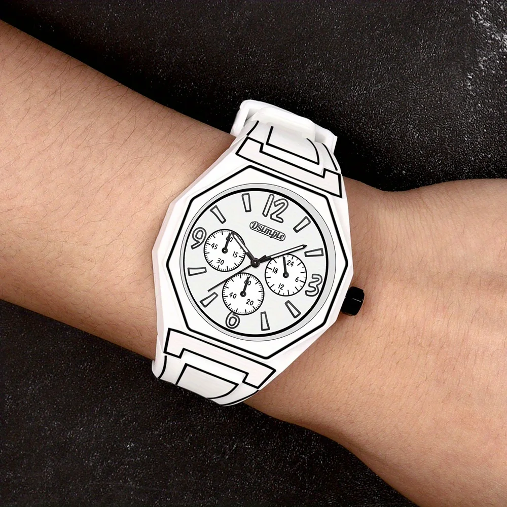 Preppy Style Quartz Wrist Watch - Round Dial, Electronic Drive, Silicone Strap, Unisex, Holiday Gifts(Gift box does not include)