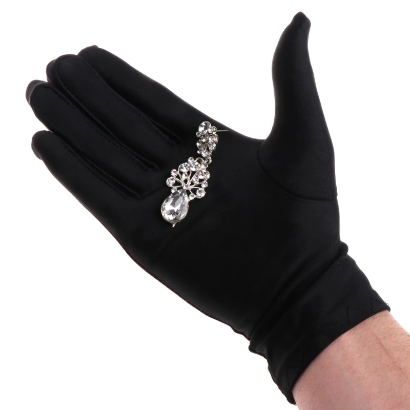 Practical Jewelry Gloves 1pair Wrist Length Black Work for Protection Coin Inspection for Fetching Jewels