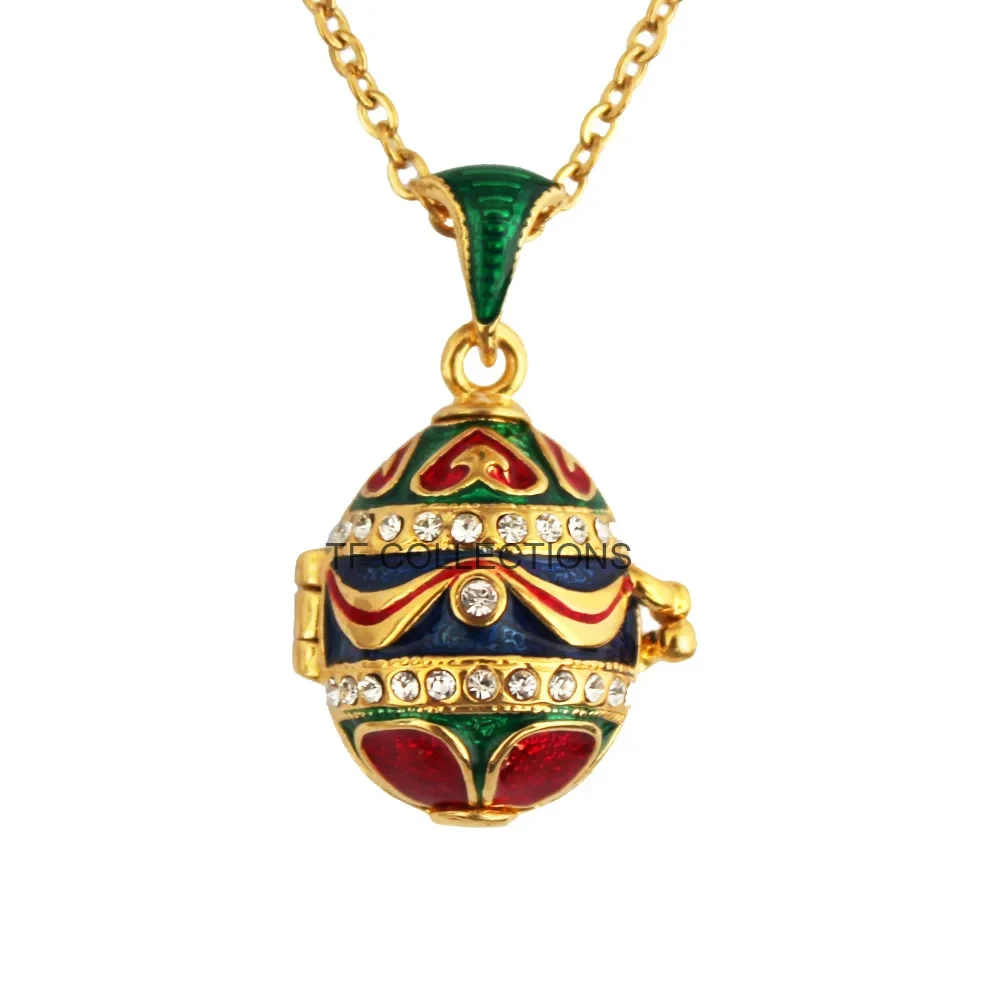 Enamel HandMade Jewelry Can Open Brass Vintage Egg Pendant Crystal Necklace Gift To Women Girls Apple Inside Christmas 6