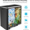 60L(16 Gal) Dual Trash Can, Stainless Steel Kitchen Garbage Can, Double Compartment Classified Rubbish Bin, Recycle Dustbin w/Pl 6