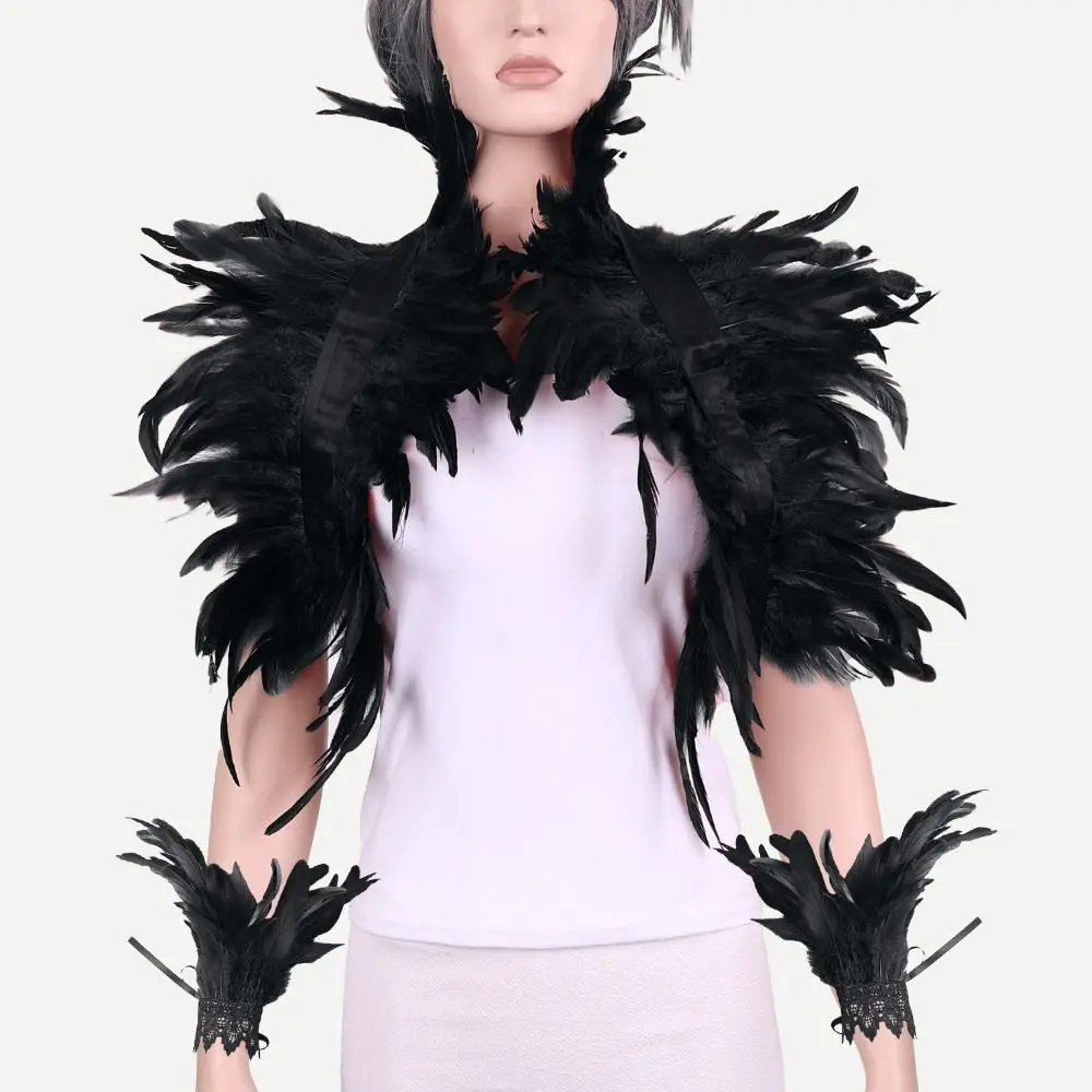 Party Schal Feder Fake Kragen Schal mit Band Krawatten Gothic Stil natürliche Feder Cape Feder Achselzucken – Detail 6