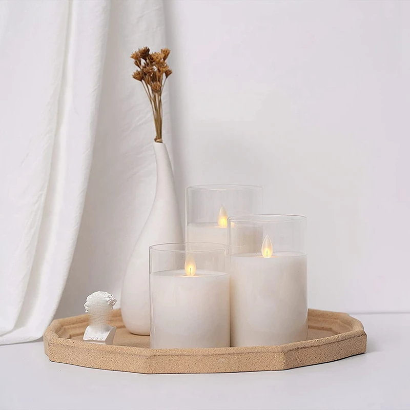 Battery Operated Flameless Candle Outdoor Waterproof Candle Flashing Flame Led Candle 3 Piece Set