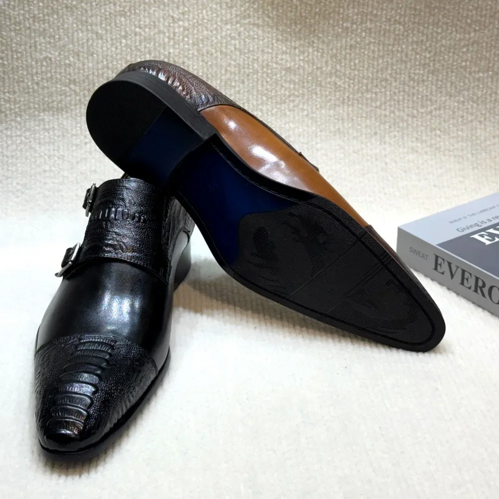 Men's Handmade Monk Shoes Double Buckle Genuine Cow Leather Wedding Business Formal Footwear
