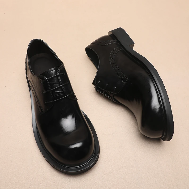 

Spring and Autumn New Men's Formal Shoes Genuine Leather Thick Sole Lacing Round Head Casual Shoes