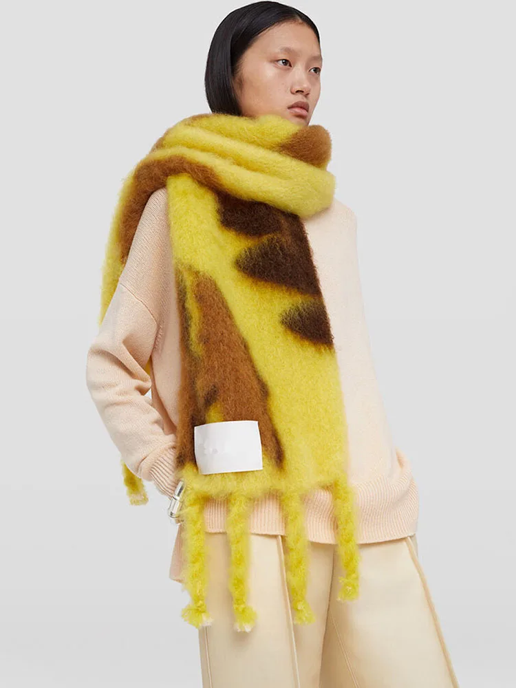 

Camkemsey Fall Winter Warm Imitation Cashmere Scarves For Women Vintage Leaves Print Soft Pashmina Long Tassels Scarf Big Shaws