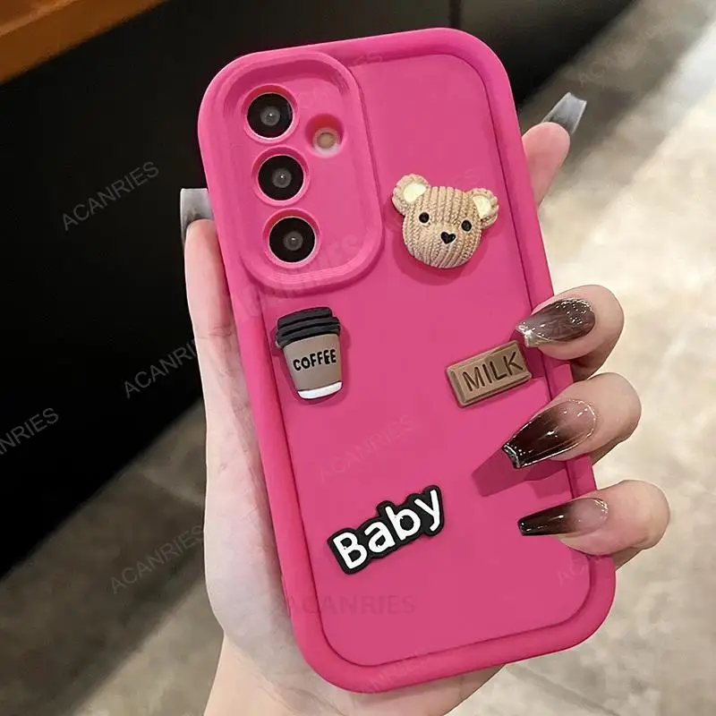 A 54 34 14 Cute 3D Bear Liquid Silicone Case For Samsung Galaxy A54 A34 A14 A13 A25 5g A24 4g A05s A15 Cartoon Soft_voghion.com