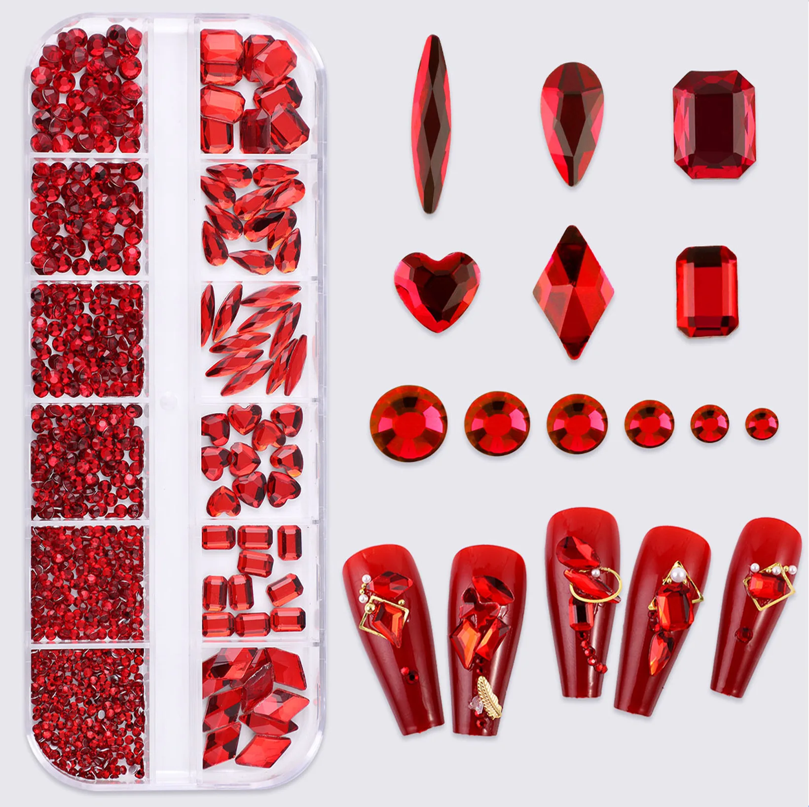 Neue 1 Box Nail Art Strass Bunte Rot Silber Rosa Blau Schwarz Gold 3D Gefälschte Nägel Dekorationen Nagel DIY Maniküre Zubehör – Detail 5